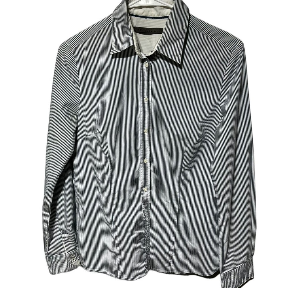 Zara Basic Women's Blue/White Button Front Shirt Size M